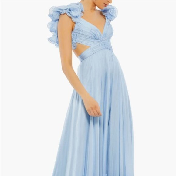 Mac Duggal Sleeveless Ruffle Tiered Cut-Out Chiffon Gown - Powder Blue - Picture 1 of 3